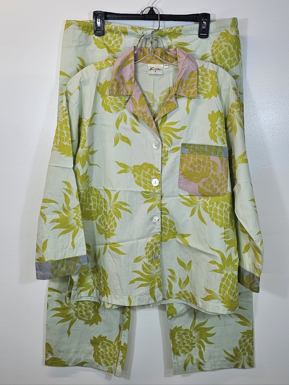 Kiyomi Cotton Pineapple Print Pajama Set in Light Green and Yellow